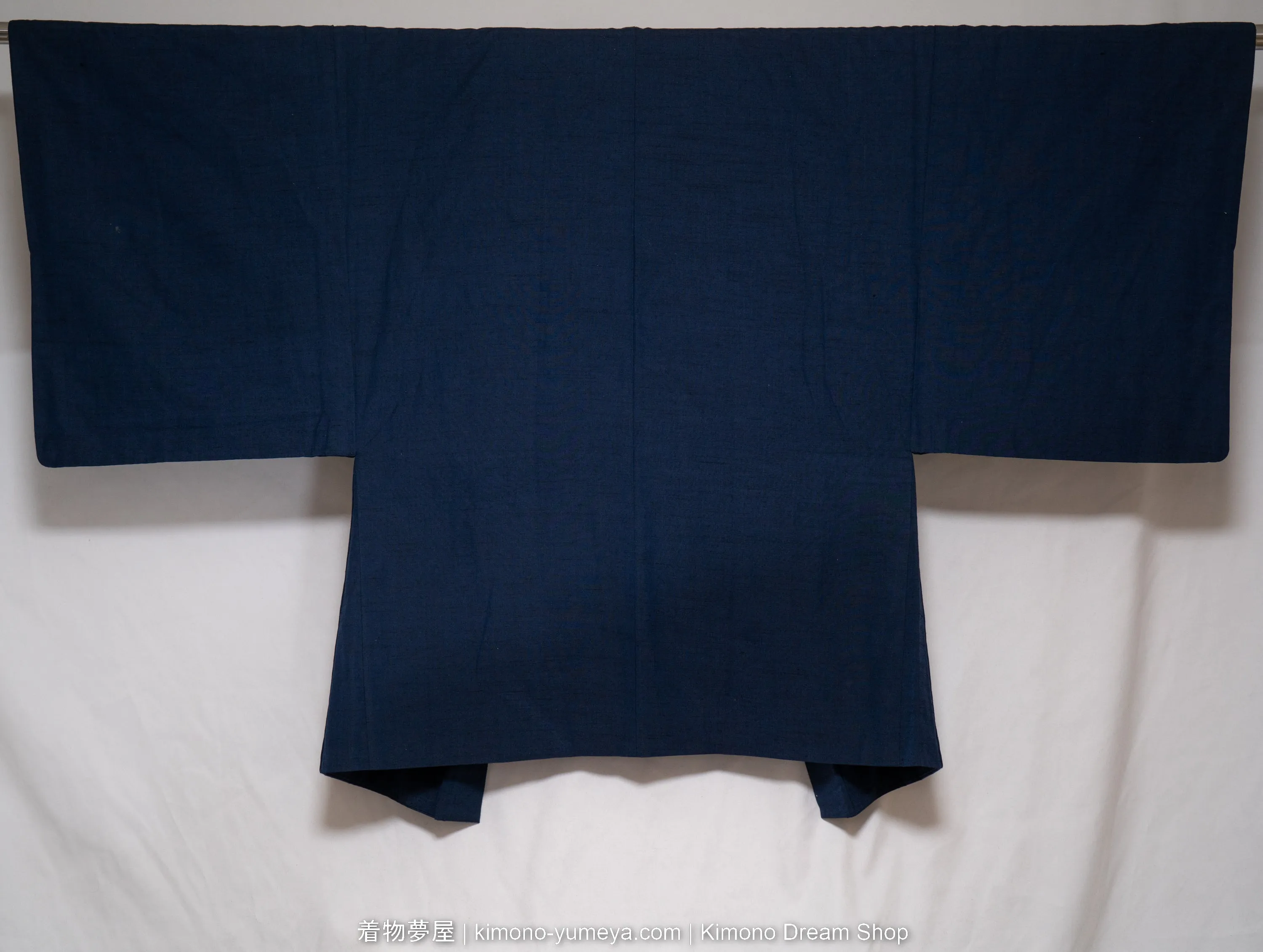 Vintage Blue Men's Haori - Raw Silk Traditional Japanese Kimono Jacket for Guys - Seaside Village & Trees on Lining