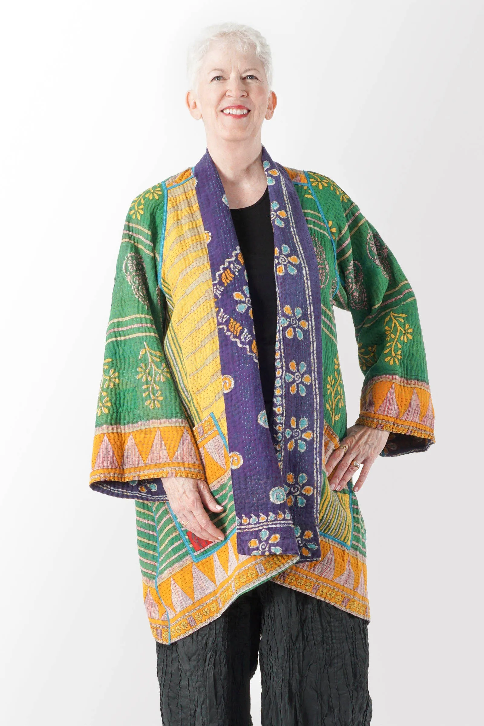 VINTAGE COTTON KANTHA A-LINE JACKET - cv4003-0412a -