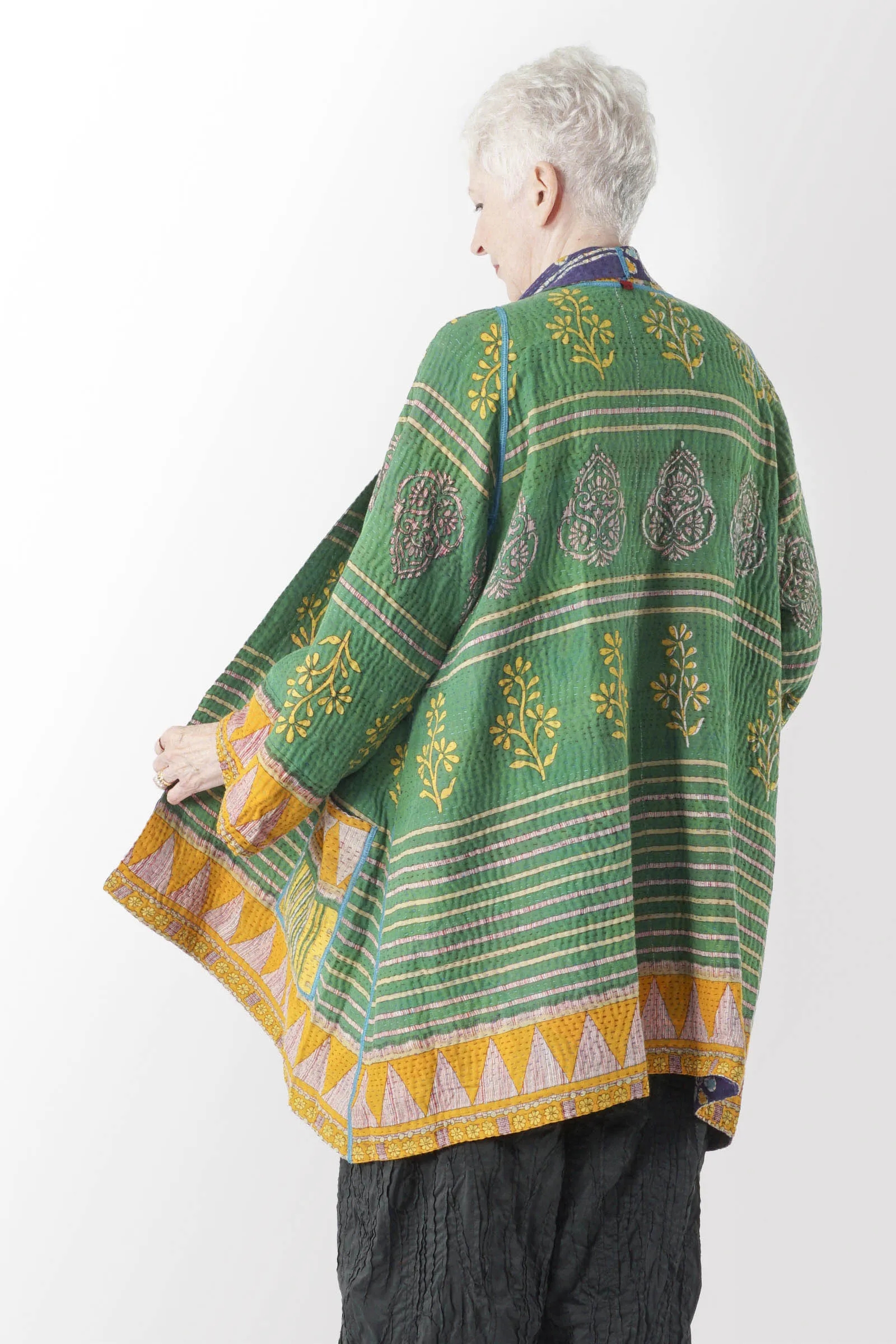 VINTAGE COTTON KANTHA A-LINE JACKET - cv4003-0412a -