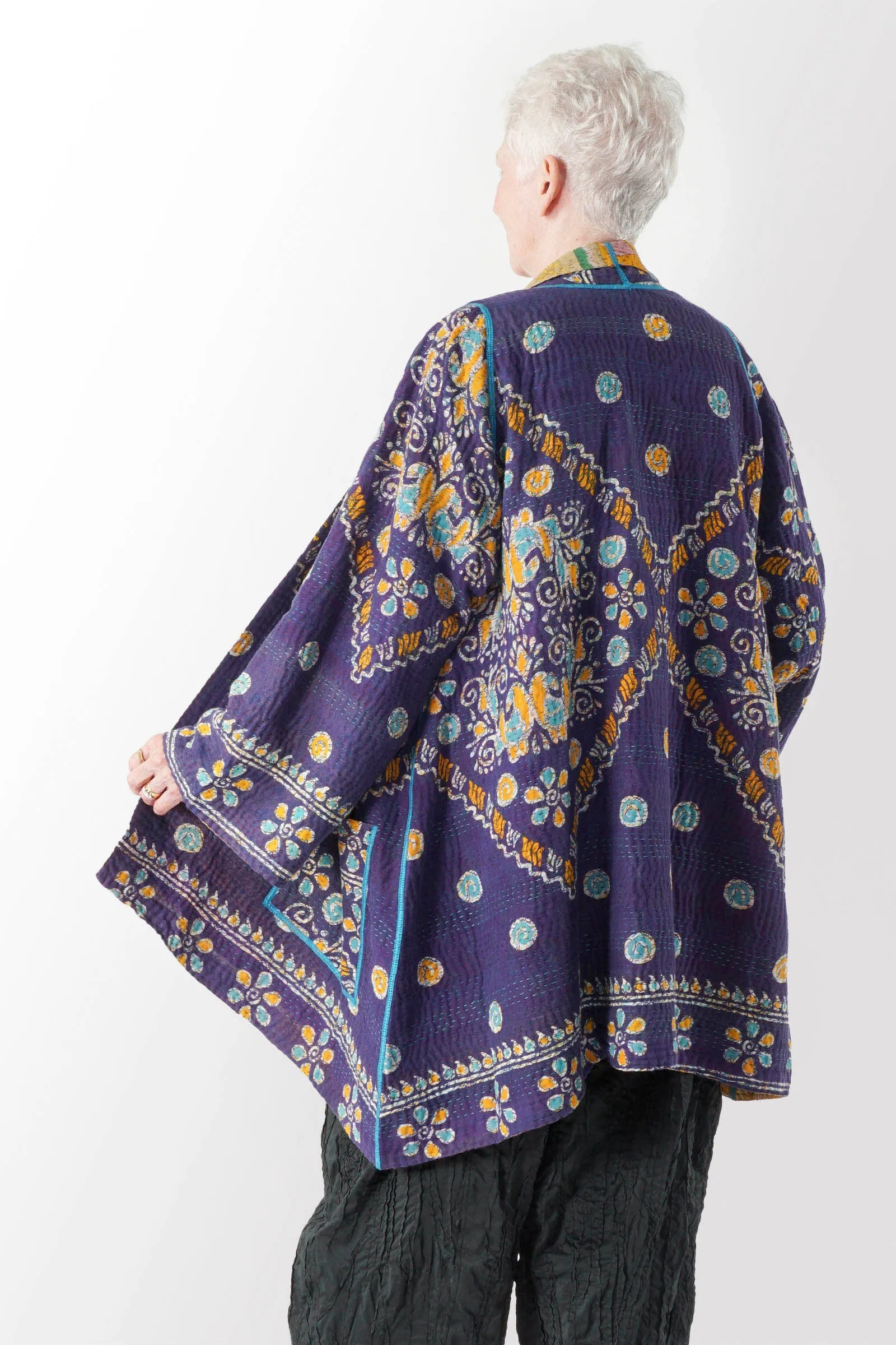 VINTAGE COTTON KANTHA A-LINE JACKET - cv4003-0412a -