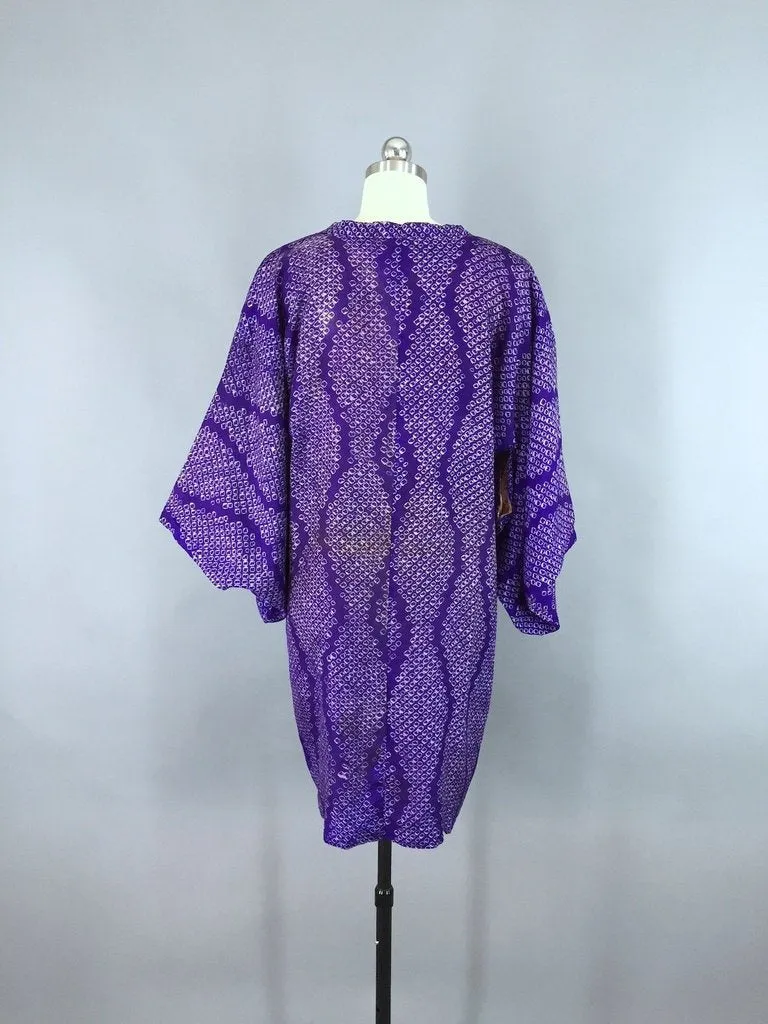 Vintage Purple Shibori Silk Kimono Coat