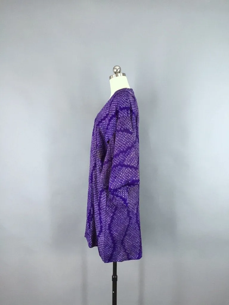 Vintage Purple Shibori Silk Kimono Coat