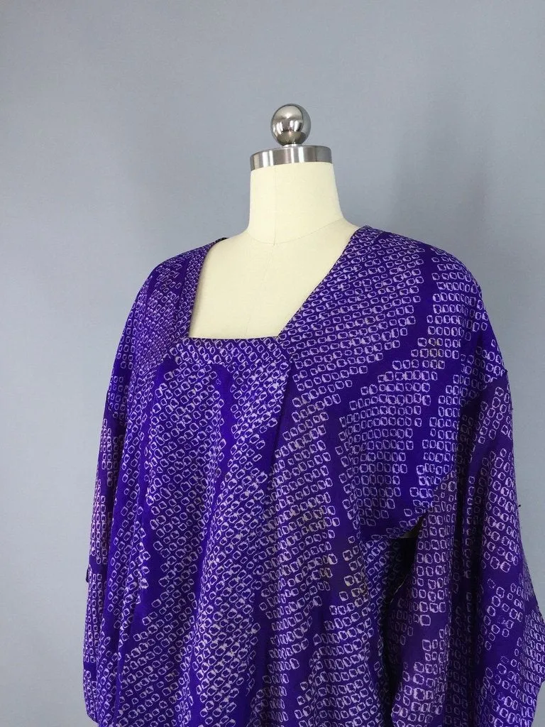 Vintage Purple Shibori Silk Kimono Coat