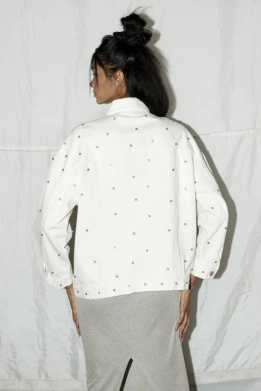 White Sparkle Dots Rhinestone Denim Jacket