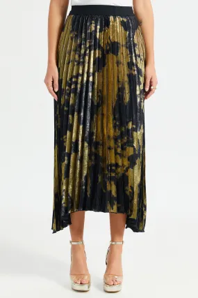 Women Black And Gold Pleated Skirt