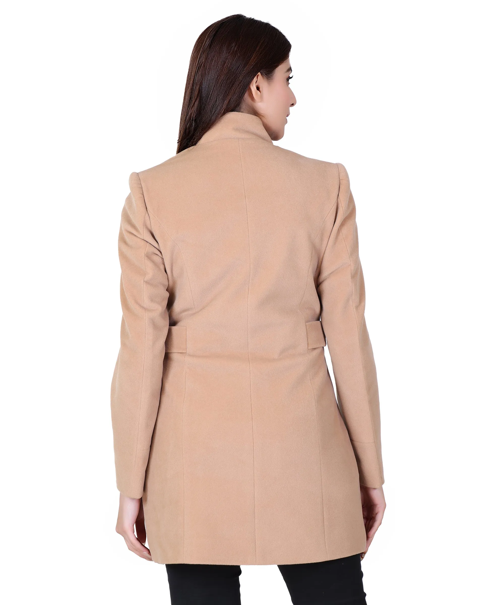 Women Casual Wool Blend Standard Length Full Sleeve High Collared Coat