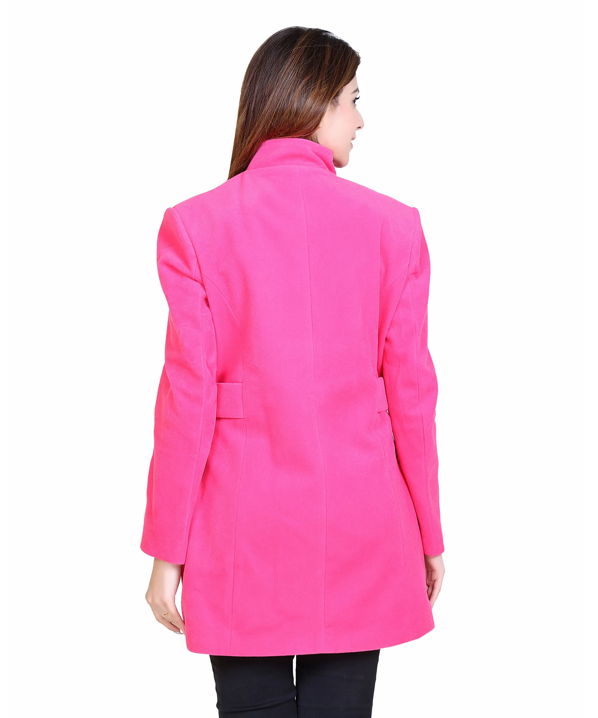 Women Casual Wool Blend Standard Length Full Sleeve High Collared Coat