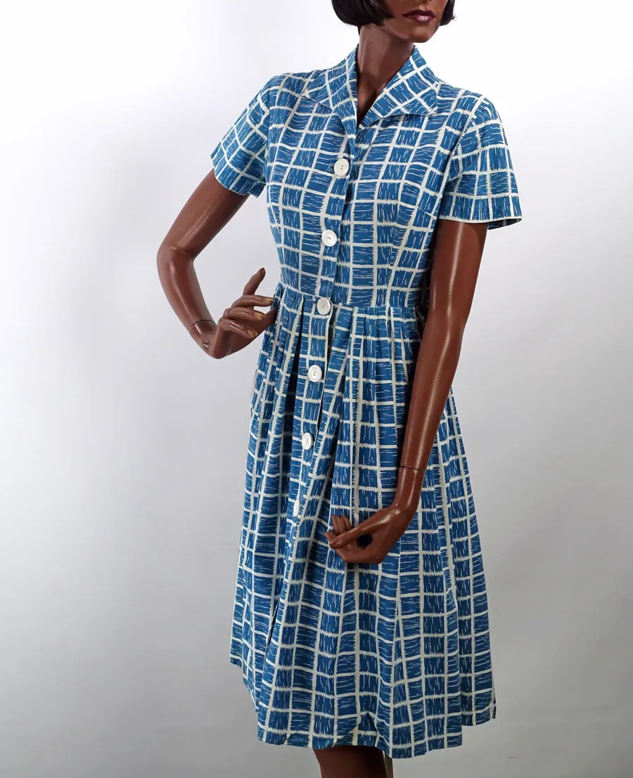 Women's Day Dress 40s 50s Shirtwaist Vintage Big Buttons Bold Print VFG Mode O Day