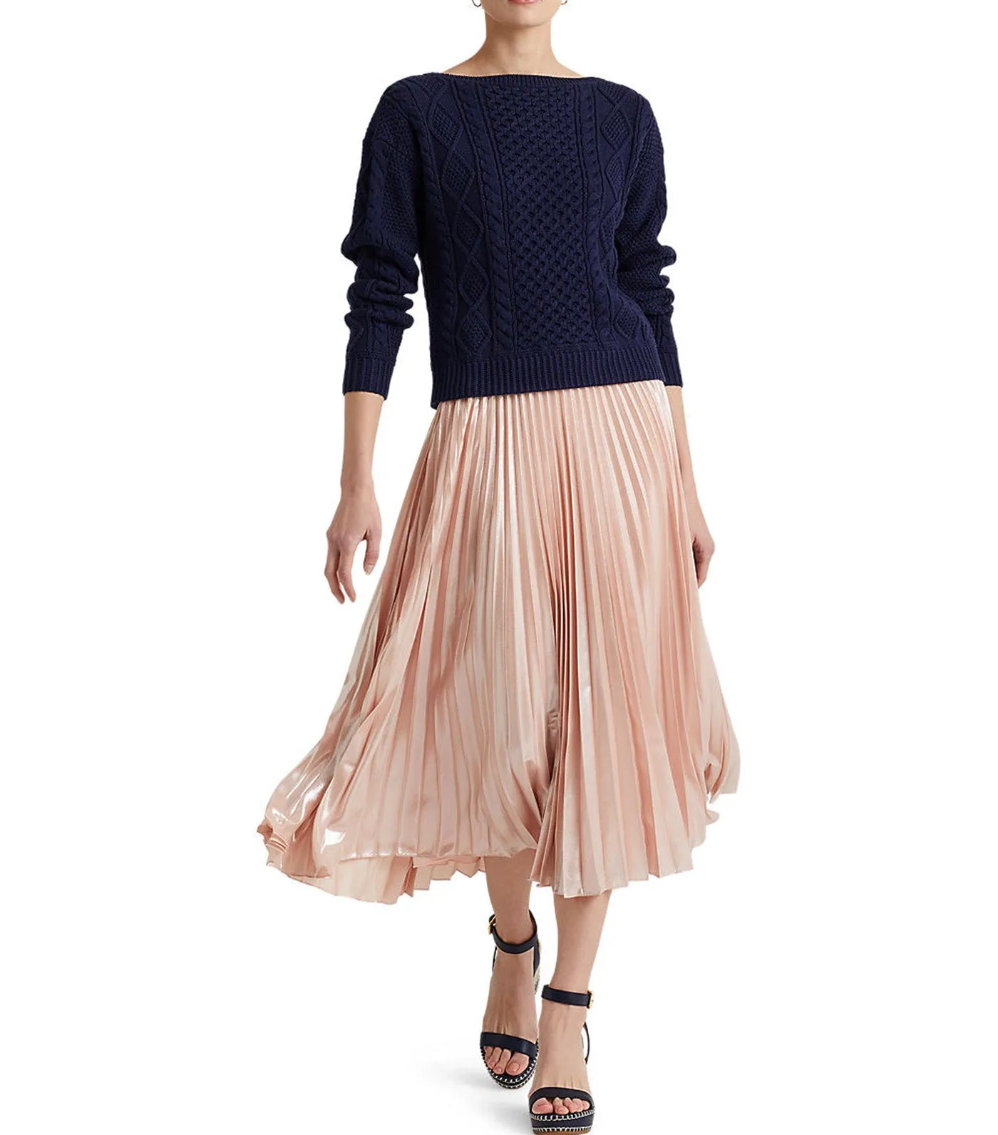 Women's Pleated Metallic Chiffon Skirt Pale Pink