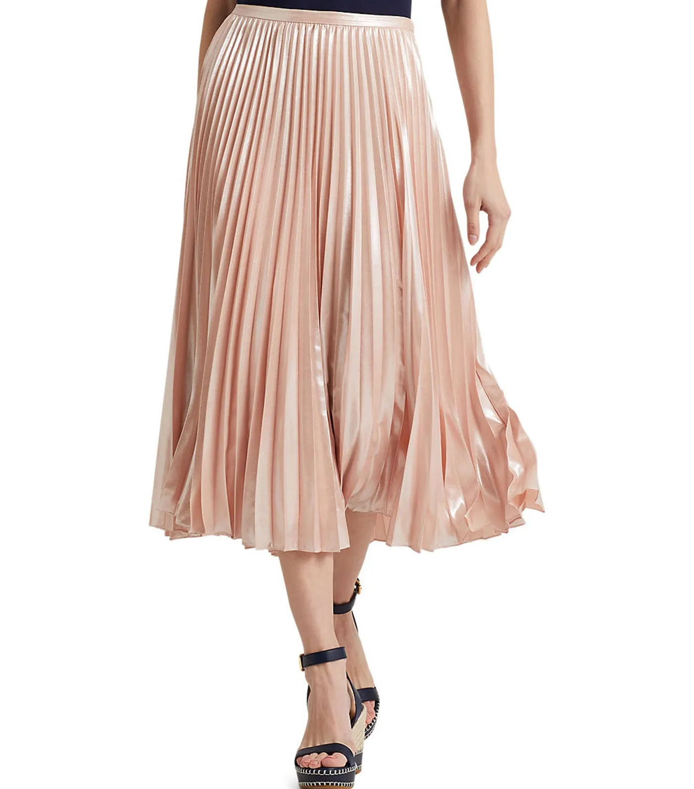 Women's Pleated Metallic Chiffon Skirt Pale Pink