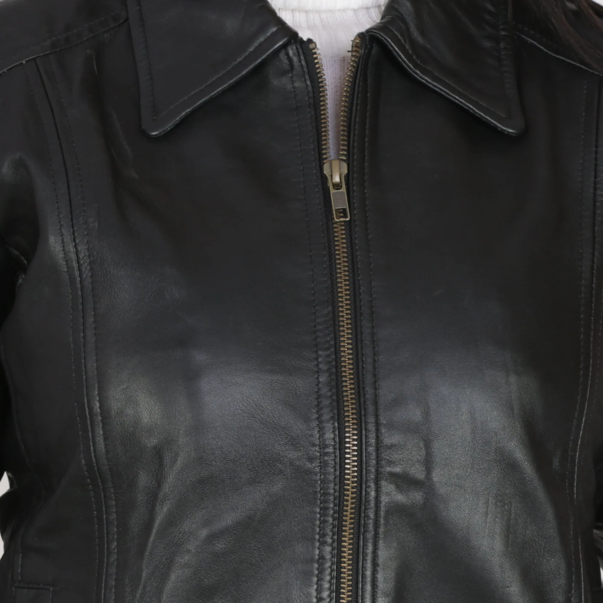 Women's Slim Fit Leather Jacket : Simple Zipped Casual Jacket