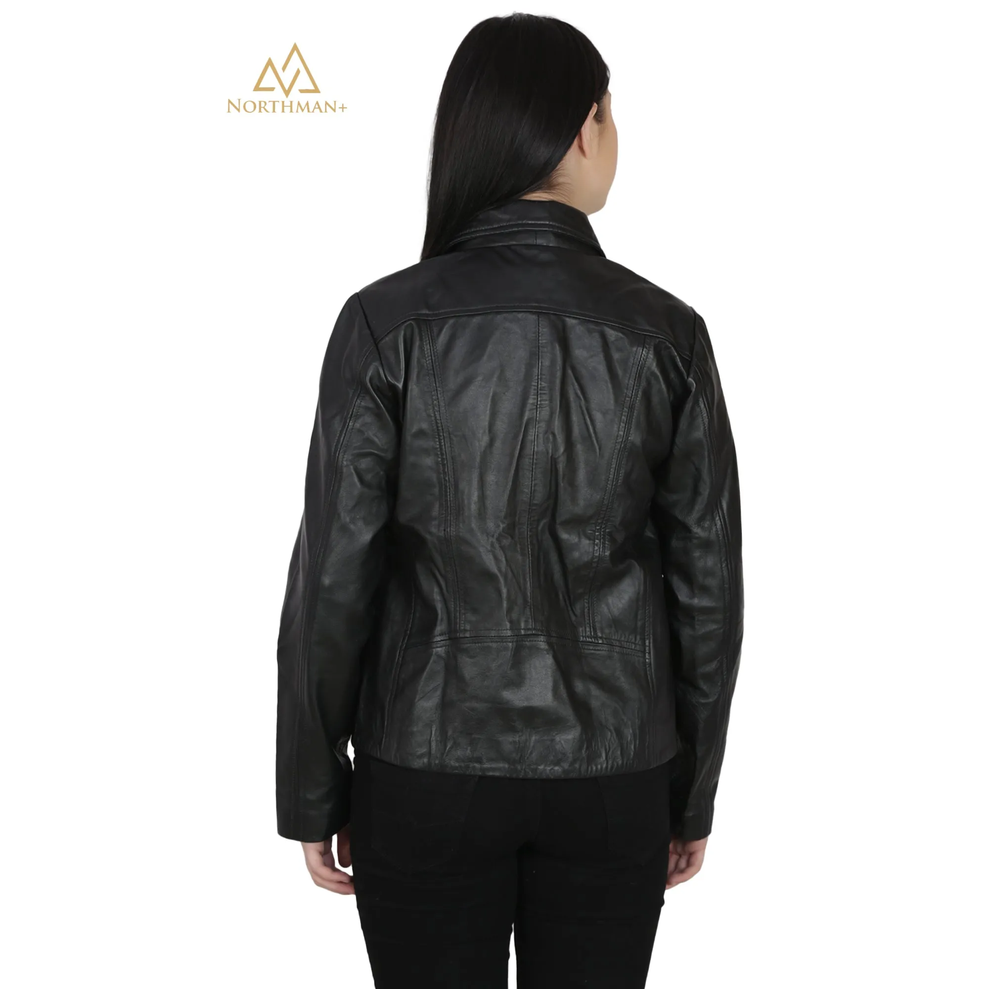 Women's Slim Fit Leather Jacket : Simple Zipped Casual Jacket