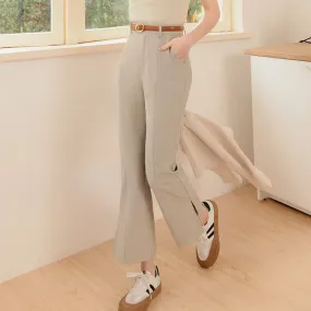 Work Basic Side Slit Flare Wide Leg Long Pants