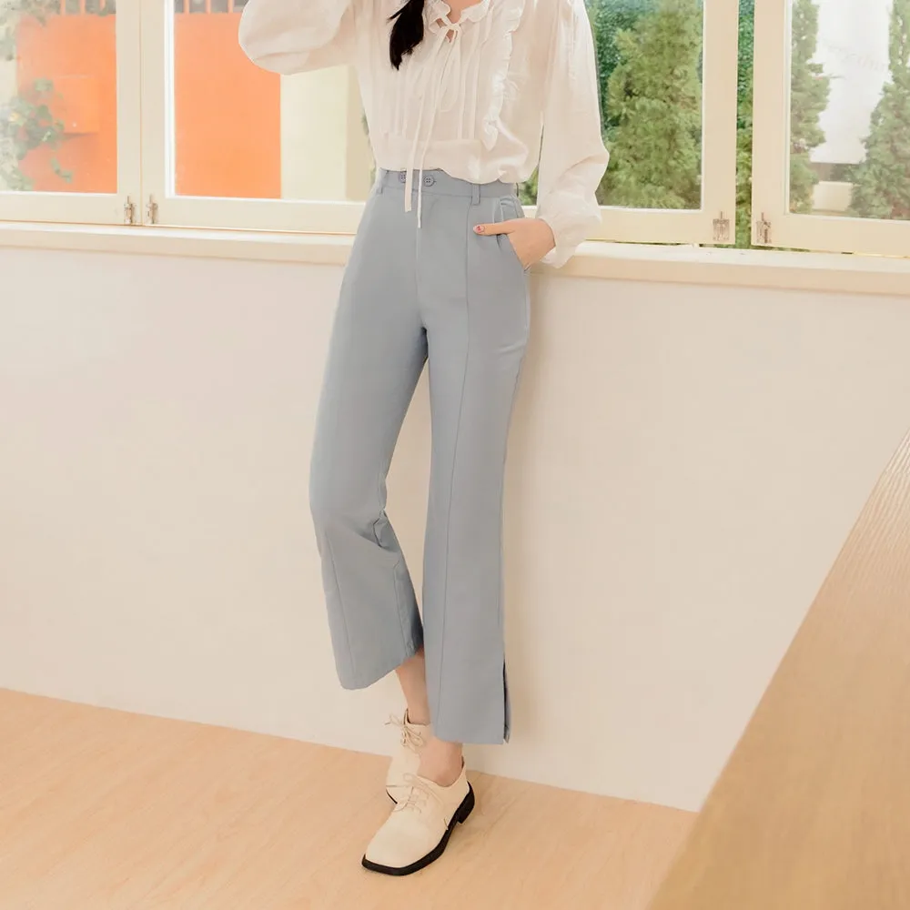 Work Basic Side Slit Flare Wide Leg Long Pants