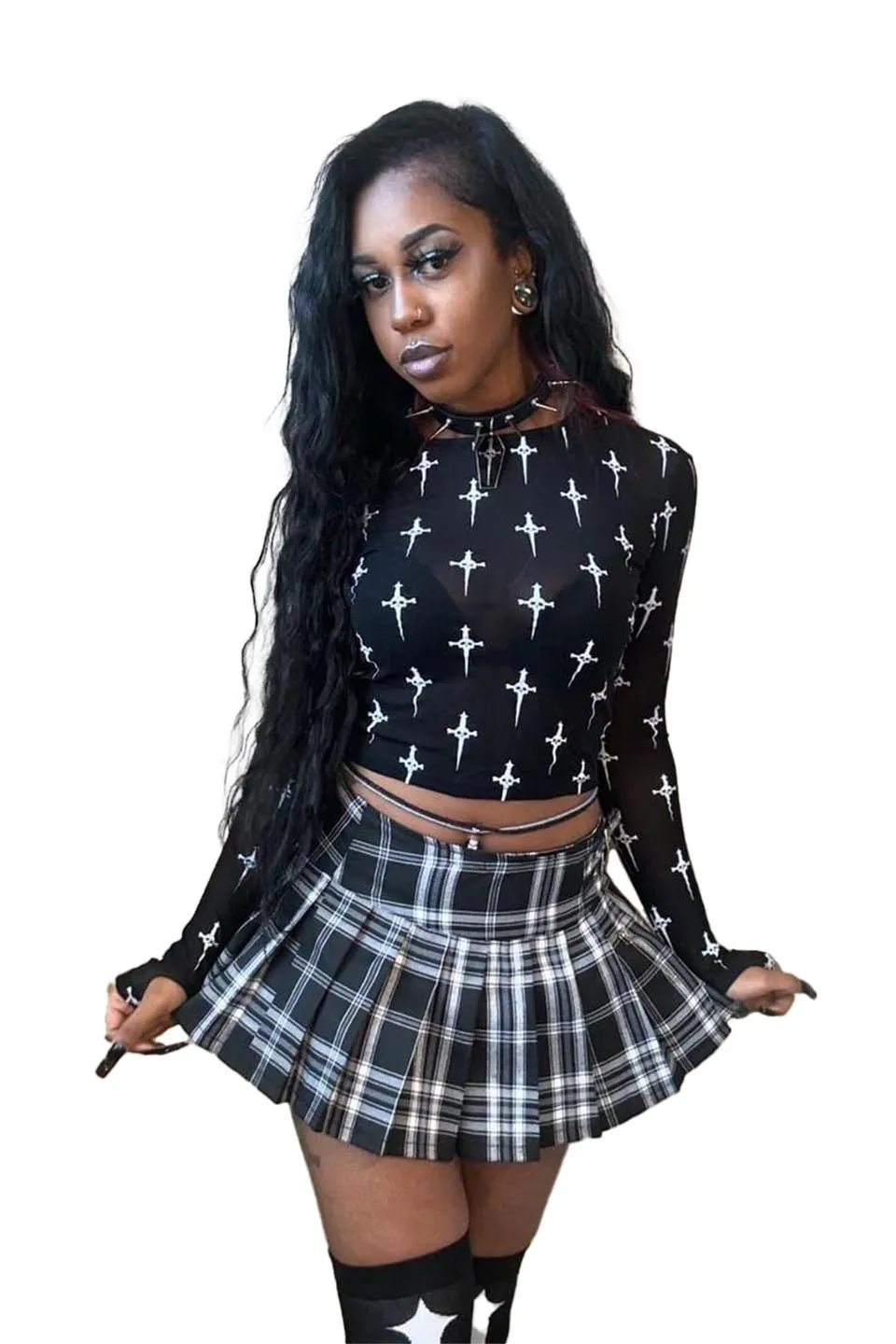 World's End Pleated Mini Skirt in Black Plaid