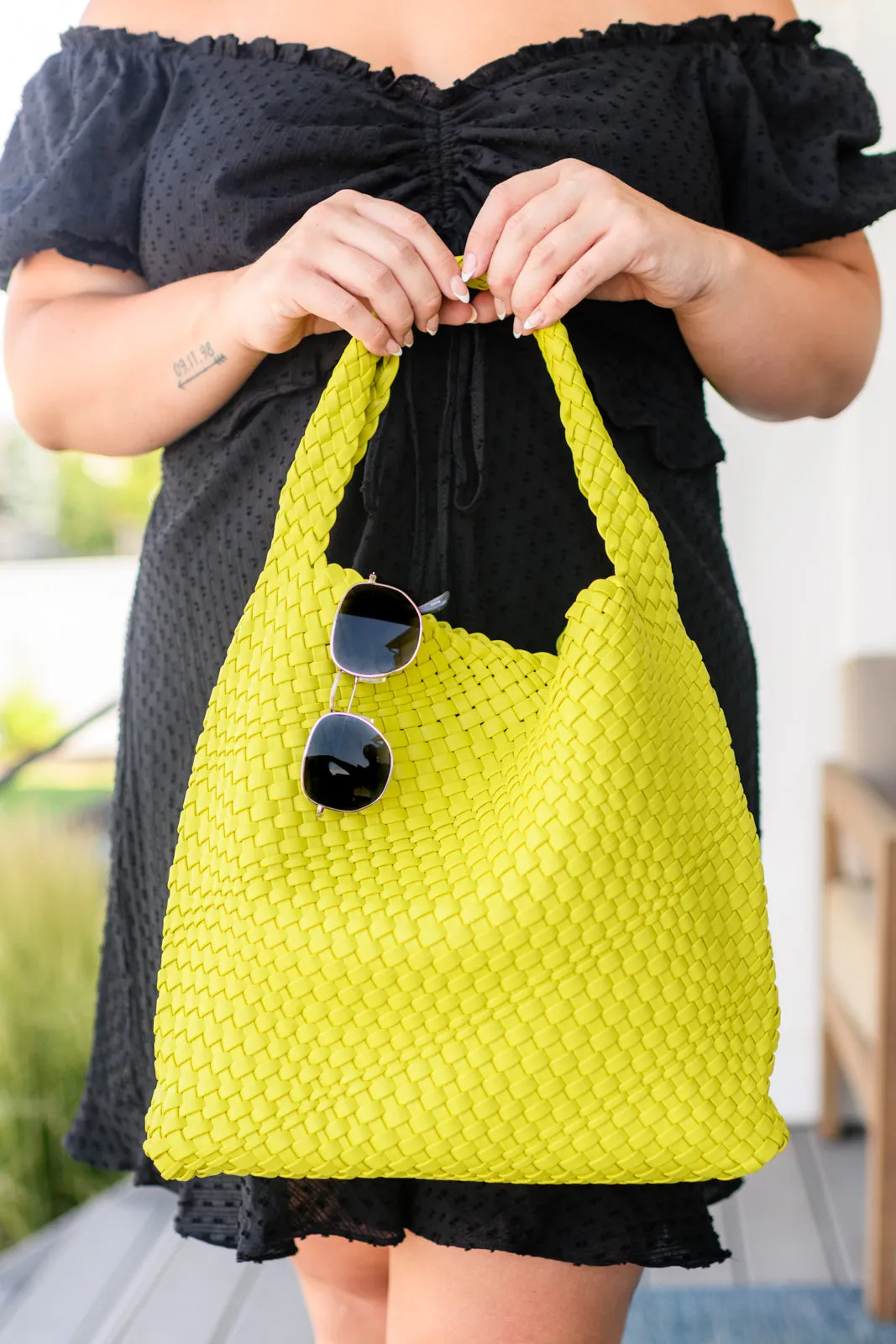 Woven and Worn Tote in Citron