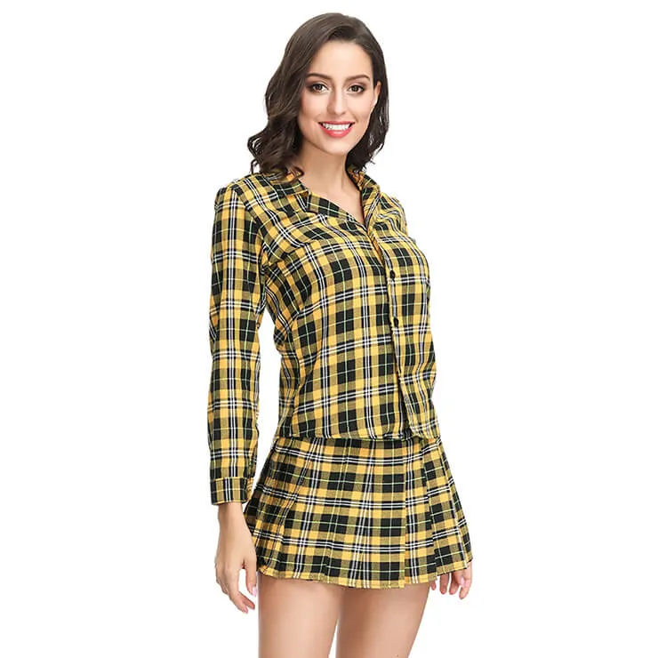 Yellow and Black Tartan Shirt and Skirt Set