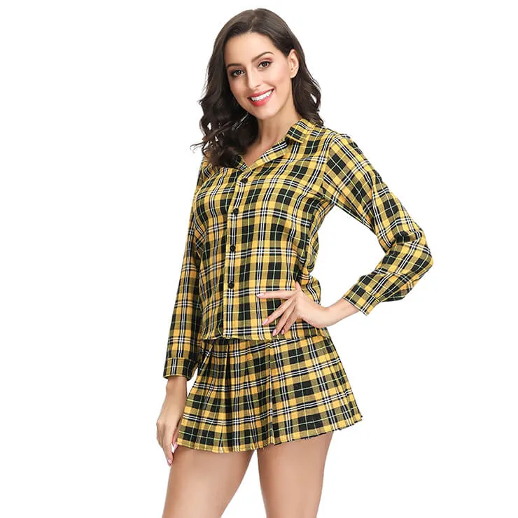 Yellow and Black Tartan Shirt and Skirt Set